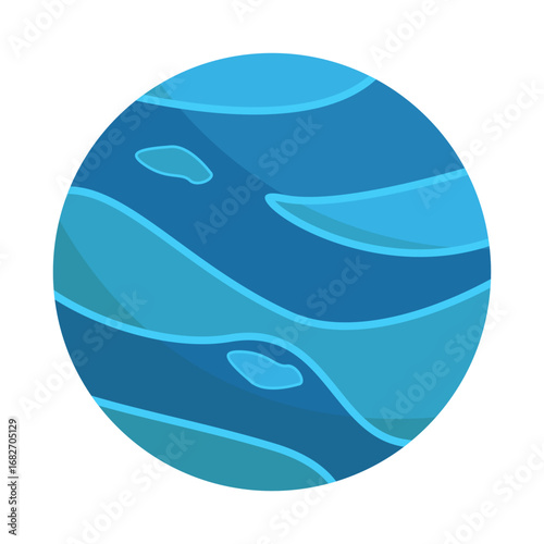 Abstract illustration of a stylized blue planet with flowing waves, evoking a serene oceanic atmosphere