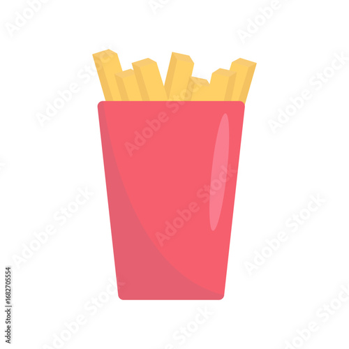 Colorful illustration of a container filled with golden French fries on a white background