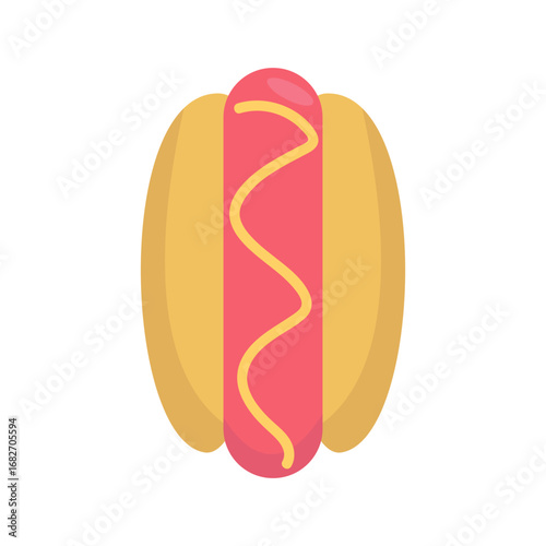 Colorful abstract illustration of a hot dog with wavy lines and a vibrant background