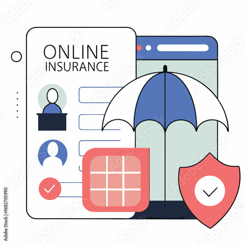 Health Insurance Concept – Online Service Platform Ensuring Security and Protection of Life Flat Vector Illustration
