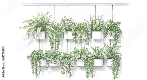 Stylish hanging houseplants assortment for interior decoration concept