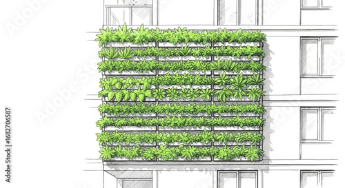 Vertical garden on building facade showcases sustainable urban design