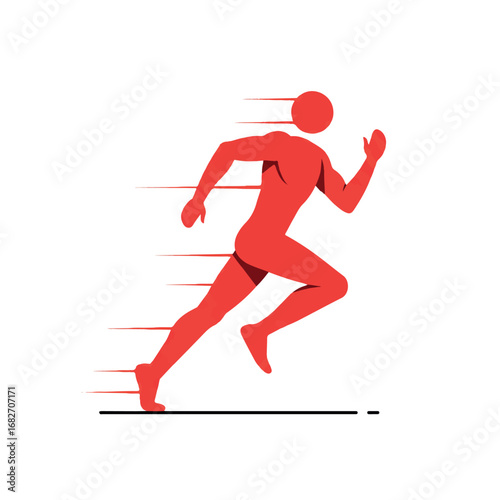 A dynamic 2D flat vector illustration of a minimalist runner captured in mid-stride, showcasing clean lines and solid colors on a pristine white background.