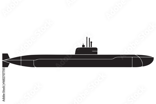 Set of Submarine Silhouette, Military Equipment. Vector black silhouette. with white background
