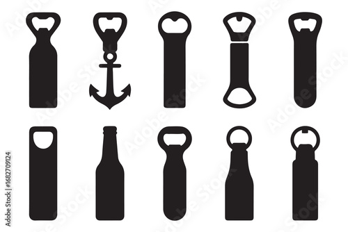 Set of Bottle openers silhouette. Vector black silhouette. with white background