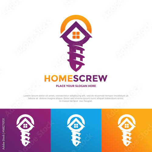 A creative logo combining a home and a screw. This unique design is perfect for businesses in construction, home repair, hardware stores, or real estate.