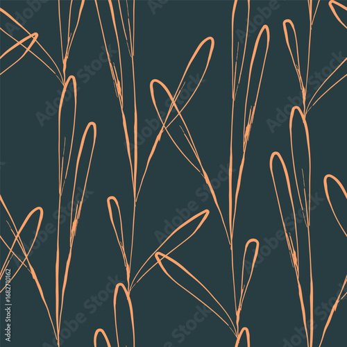 Abstract Leaves Hand Drawn Seamless Pattern. Botanical Template with Leaf Branches. Vector Contemporary Illustration Design for Prints, Textile, Fabric, Wallpaper, Banner, Home Interior, Poster.