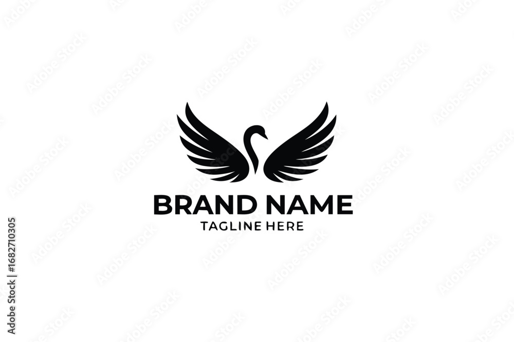 Fototapeta premium Elegant Swan Logo with Wings on White Background Design