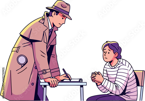 detectives keen observation unraveling the mystery, suspenseful interview, seeking truth, justice pursuit, intense gaze, isolated on transparent background