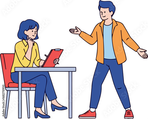 engaging presentation businesswoman attentively listens to a colleagues enthusiastic pitch, showcasing collaboration and communication, isolated on transparent background