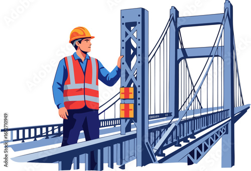engineer inspecting new bridge construction a symbol of progress and modern infrastructure, isolated on transparent background