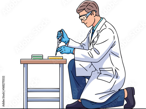 focused scientist precision pipetting, medical research breakthrough, isolated on transparent background