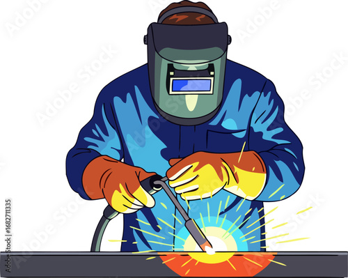 focused welder precision, skill, and the fiery dance of metal creation, isolated on transparent background