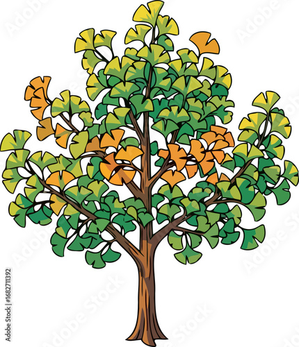 ginkgo biloba tree a stunning autumnal illustration, natures ancient wisdom, isolated on transparent background
