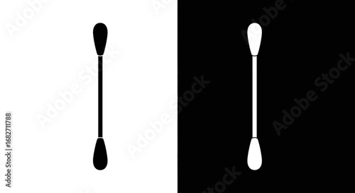 A simple cotton swab or Q-tip, a black and white split icon for personal hygiene, makeup correction, and ear cleaning.