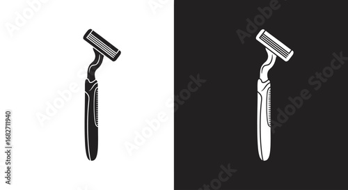 A disposable shaving razor, a black and white split icon for personal grooming, hair removal, and a smooth shave.