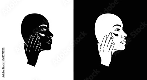 An outline style icon of a person applying face cream, a modern design for a beauty blog, skincare tutorial, or spa services.