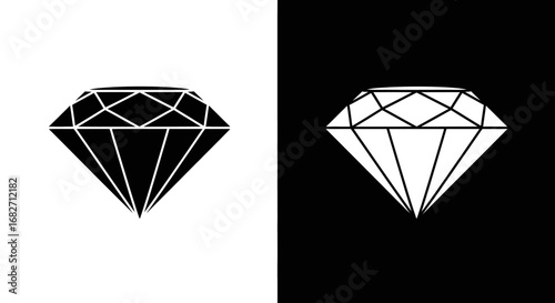 A brilliant-cut diamond, a black and white split icon symbolizing luxury, high-end beauty products, and premium quality.