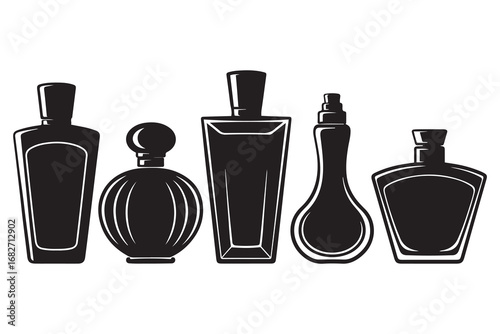 Set of Perfume bottles silhouette. Vector black silhouette. with white background