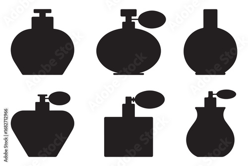 Set of Perfume bottles silhouette. Vector black silhouette. with white background