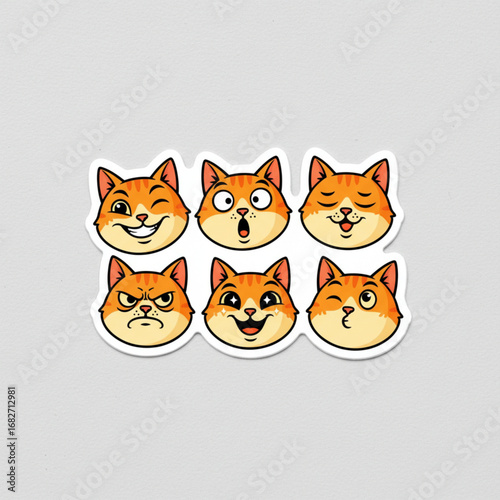 Collection of 6 Expressive Orange Cat Faces