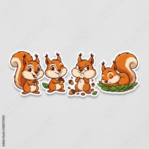 Four Different Expressions of a Cute Squirrel: Happy, Sad, Curious, and Playful Rodent Emotions