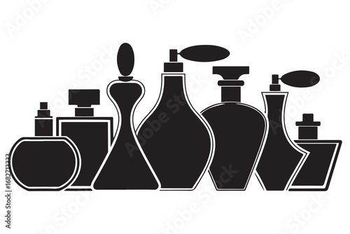 Set of Perfume bottles silhouette. Vector black silhouette. with white background