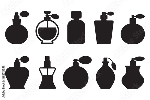Set of Perfume bottles silhouette. Vector black silhouette. with white background