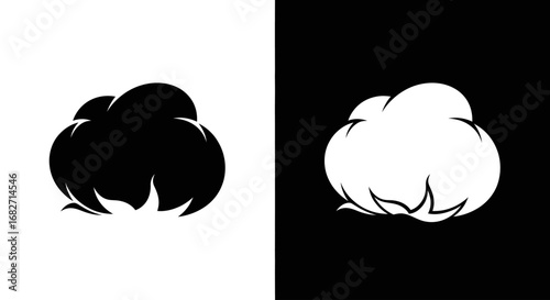 A fluffy cotton flower, a black and white split icon symbolizing natural, soft, and pure ingredients in beauty products.