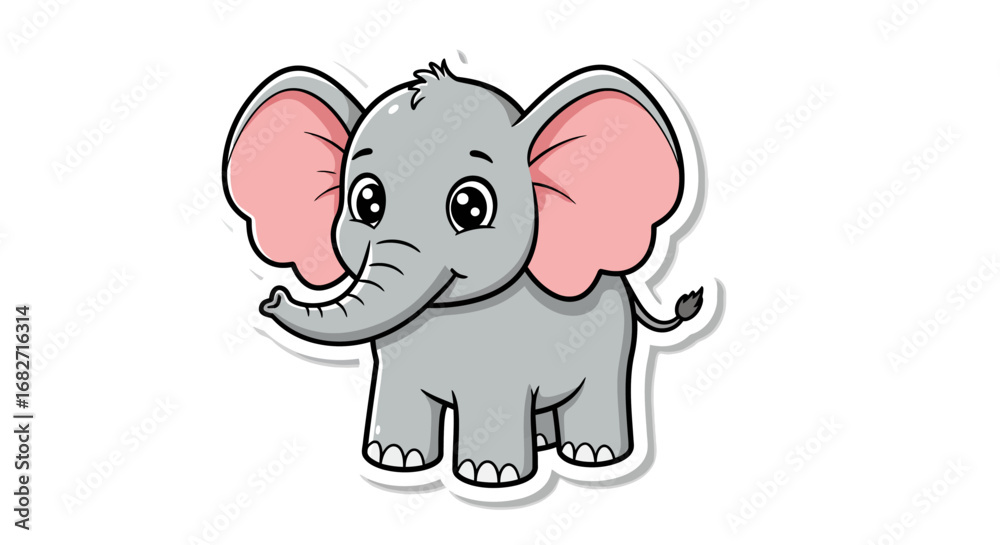 Naklejka premium Cute Cartoon Elephant with Big Ears and a Small Trunk.