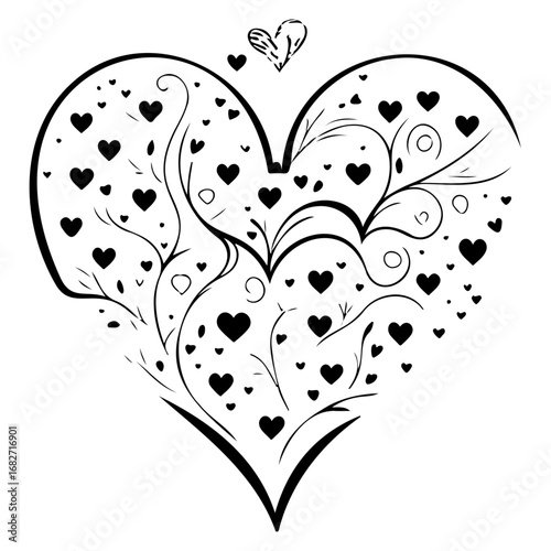 Intricate heart design with swirling branches and small hearts conveying love and affection