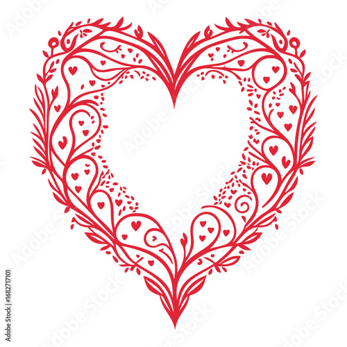 Intricate heart shape created with elegant floral vines evoking love and botanical romanticism for
