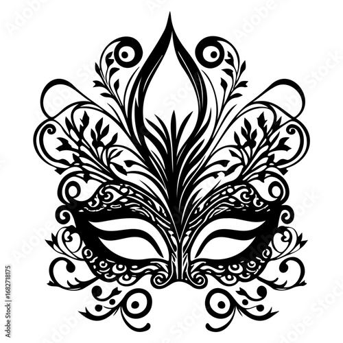 Intricate masquerade mask design, floral ornamentation, elegant stencil, mysterious celebration,