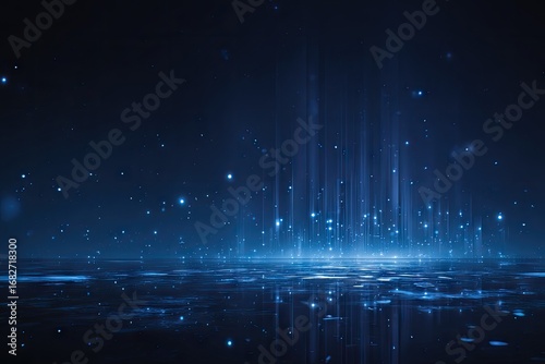 Dark blue digital scene with light beams
