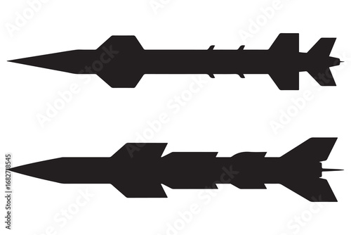 Military Missile silhouette vector art. Vector black silhouette. with white background