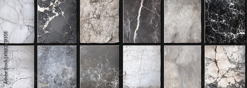 A grid of grunge marble texture images, arranged in two rows 