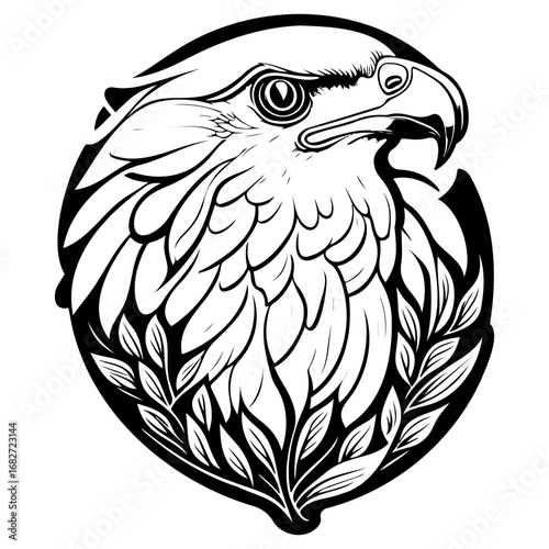 Majestic bird with laurel wreath encapsulation: A powerful symbol of freedom and triumph through