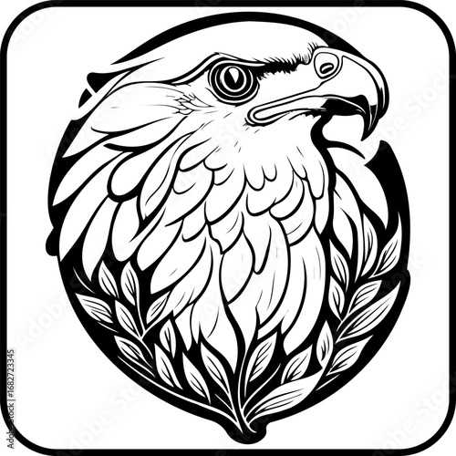 Majestic eagle head encircled by decorative foliage illustration highlighting nature's symbolism