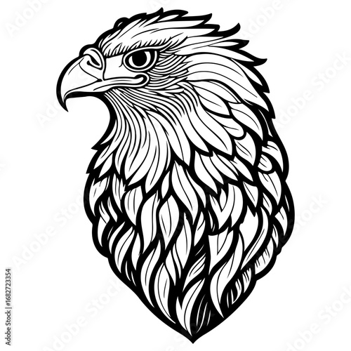 Majestic eagle head drawing showcasing detailed plumage and intricate lines representing freedom