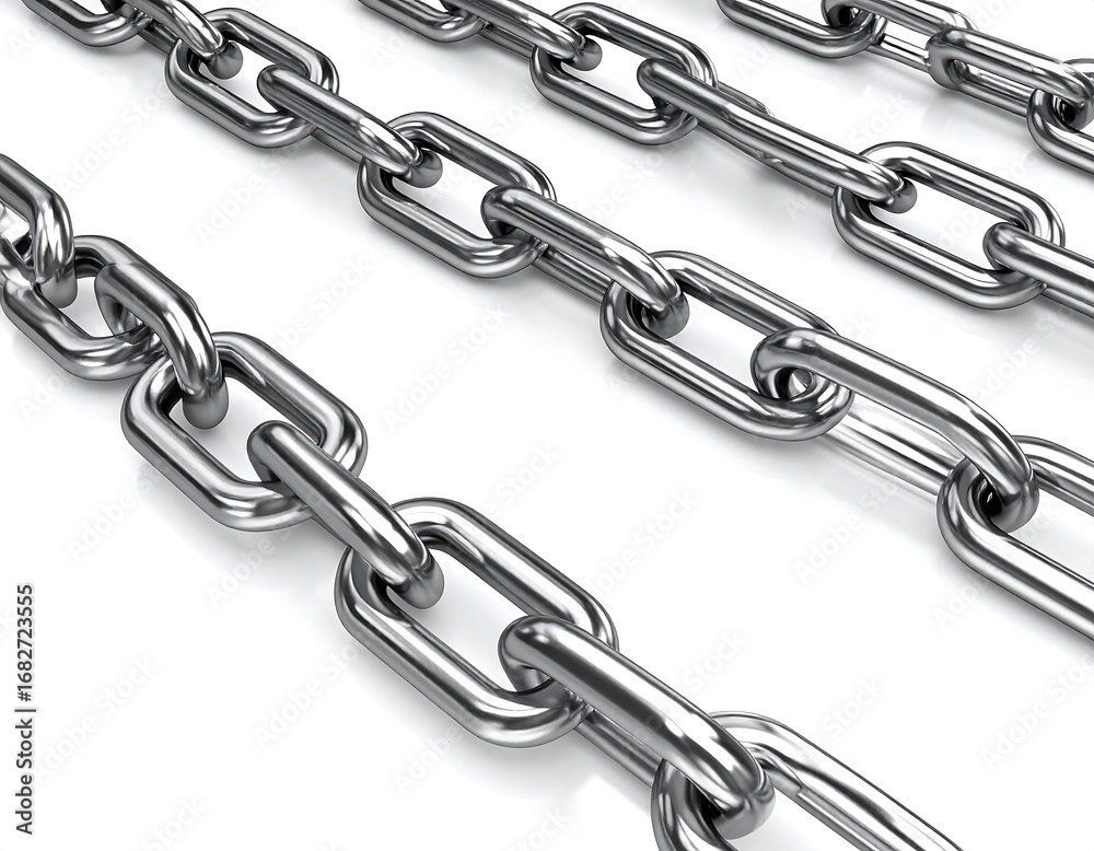 Fototapeta premium Three metal chains on a white background