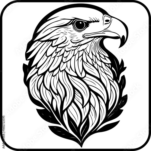 Majestic eagle head illustration showcasing feathered detail capturing power and grace in a