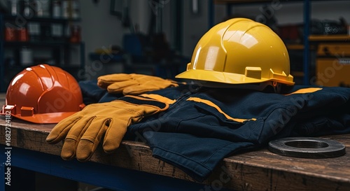 Construction Worker Gear Safety Equipment Hard Hat Gloves Workwear