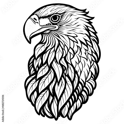 Majestic eagle portrait illustration showcasing intricate feather detail and strong gaze rendered