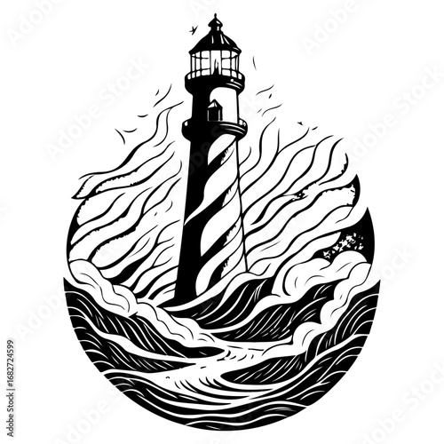 Majestic lighthouse beacon shining amidst crashing waves a testament to maritime guidance and
