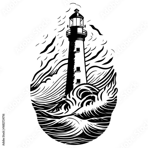 Majestic lighthouse stands guard against turbulent ocean waves a beacon of hope in the storm