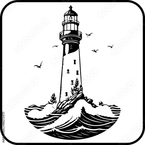 Majestic lighthouse stands guard against crashing waves a beacon of hope for seafaring adventurers