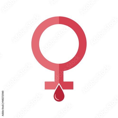A pink Venus symbol with a blood drop, representing menstruation or women's health issues.