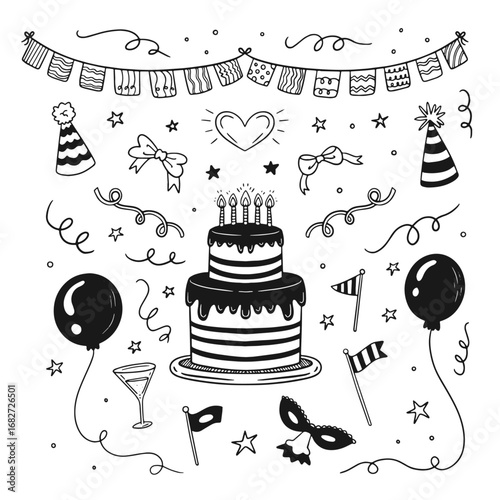 Hand drawn confetti drawing illustration
