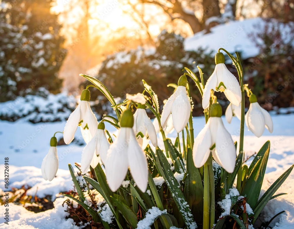 Obraz premium Snowdrops in winter sunlight