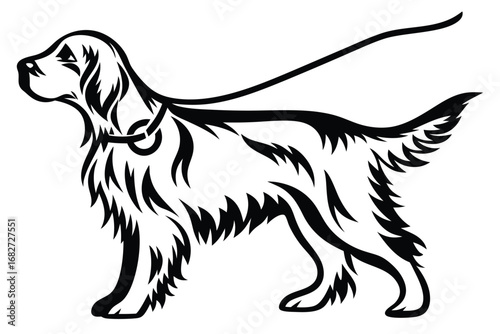 Elegant Silhouette of a Dog with Leash on White Background
